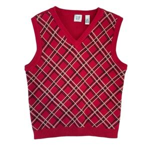 Gap Red Sweater Vest Diamond Pattern Cotton Vintage (Size S)